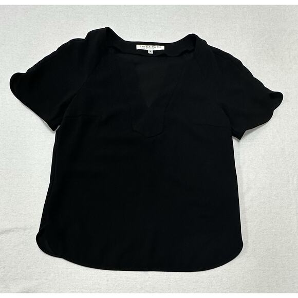 TRINA TURK Womens Black Cut Out Short Sleeve V Neck Career Wear Size Small - Picture 1 of 9